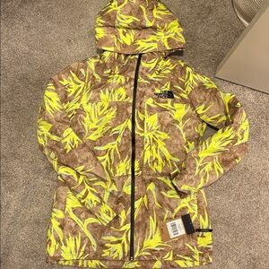 The North Face Brown and Neon Yellow Patterned Jacket